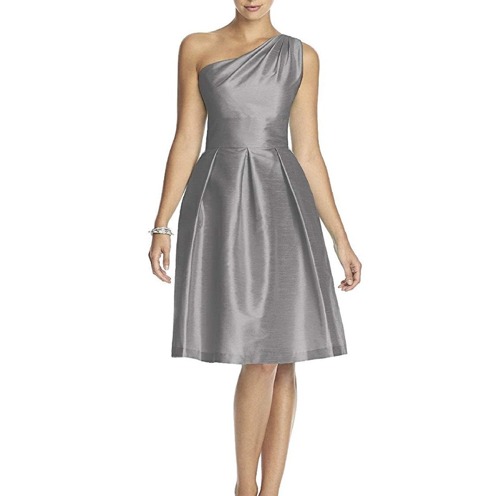 Alfred Sung Cocktail One Shoulder Dupioni Dress 4